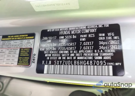 2017 Hyundai Santa Fe Sport 2.4L from USA, damaged, VIN 5XYZUDLB6HG487095